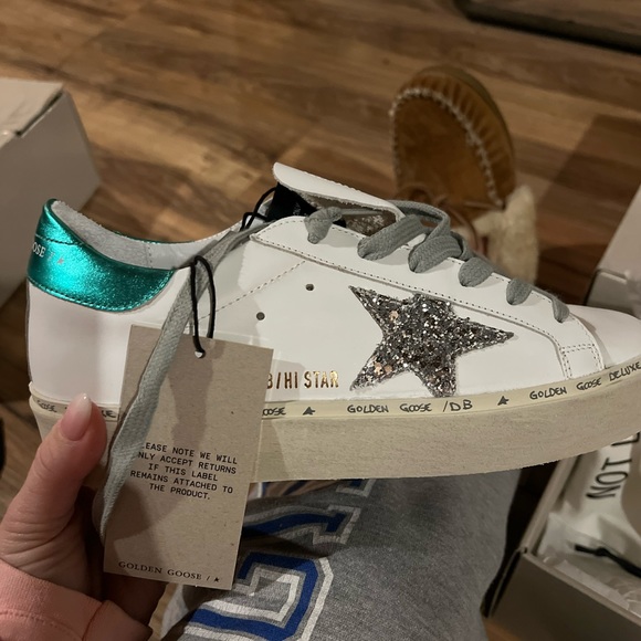 Golden Goose Shoes - BNIB Hi Star Sneaker in White, Silver & Aquamarine never worn.